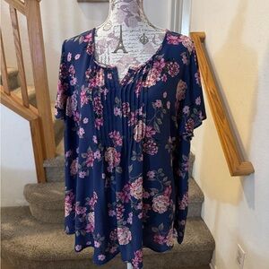 Torrid Blue and Pink Flutter Sleeve Blouse